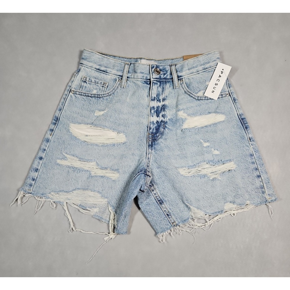 PacSun Womens‎ High Rise Distressed Relaxed Fit Denim Shorts Size 24 NWT